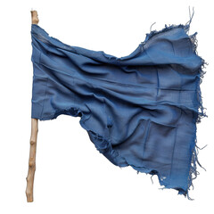 The torn blue flag. Torn fabric isolated on transparent background