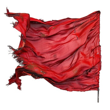 The torn red flag. Torn fabric isolated on transparent background