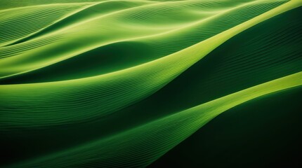 Dynamic abstract landscape with undulating green shapes conveys depth and motion 