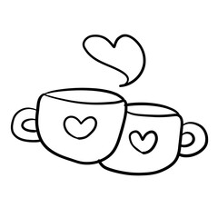 Cute Coffee Cups with Hearts Illustration