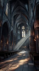 Sunbeams illuminate gothic cathedral