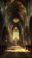 Fototapeta premium Sunlit Gothic Cathedral Interior