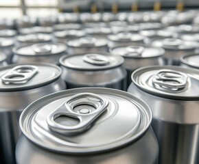 Close-up of aluminum cans, symbolizing mass production in the food industry