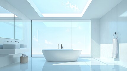 A bright and airy bathroom featuring a ceiling skylight for natural illumination.