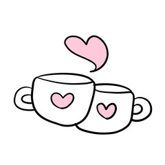 Cute Coffee Cups with Hearts Illustration