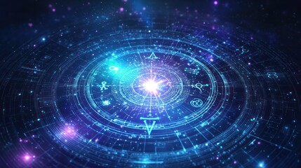 Cosmic design featuring mystical symbols and vibrant energy.