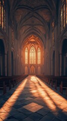 Obraz premium Sunlit cathedral aisle in golden hour