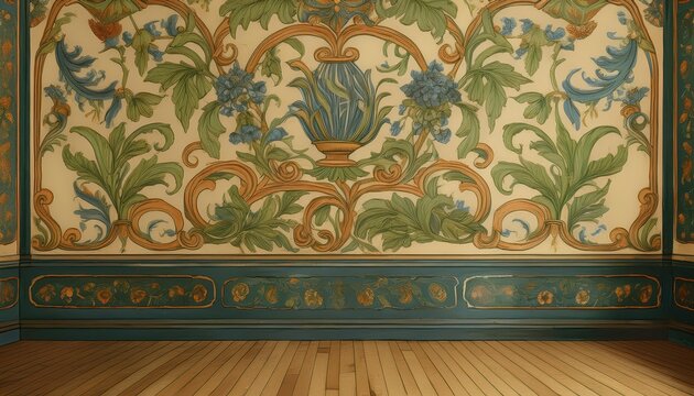 Vintage Elegance Exquisite Antique Wallpaper Showcasing Intricate Designs, Gold Embellishments, and Timeless Textures