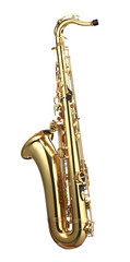 Jazz. One beautiful saxophone isolated on white