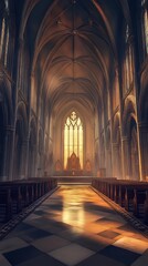 Obraz premium Sunlit cathedral nave, peaceful scene