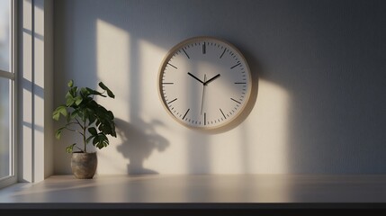 Simple Minimalist Room Decor With Clock And Plant