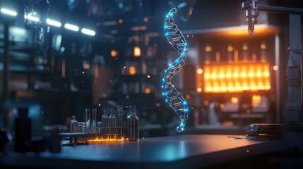 Fototapeta premium Futuristic Genetic Laboratory with DNA Helix in a High-Tech Research Facility
