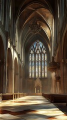 Fototapeta premium Sunlit Gothic cathedral nave