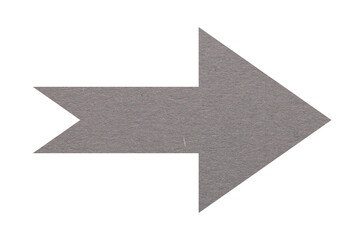 Arrow with texture of grey paper isolated on white