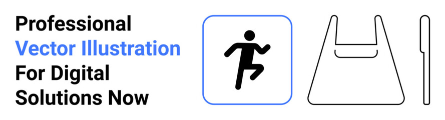 Fototapeta premium Running figure inside a square, outline of a shopping bag, and a vertical line. Ideal for digital UI, navigation signs, retail concepts, sports themes, minimalist design, web interfaces flat landing