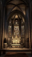 Fototapeta premium Grand church interior with stained glass