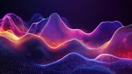 Obraz premium Abstract digital landscape, glowing particles, dark background, tech presentation