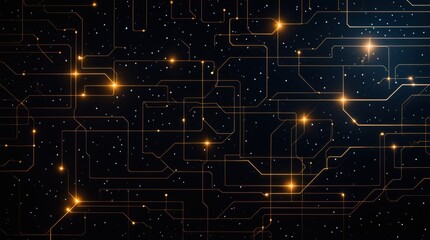 Fototapeta premium Abstract circuit lines shine in dark starry night cosmic design 