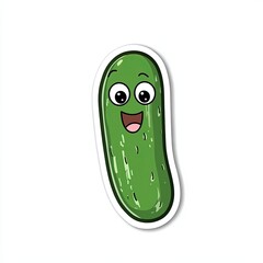 A cute sticker of a pickle with a silly face on a white background