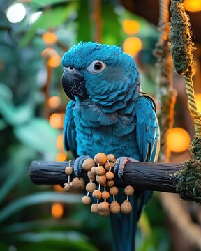 Vibrant blue parrot perched on a branch.