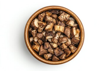 Obraz premium chopped mushrooms in bowl top view 
