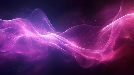 Obraz premium Abstract pink waves, glowing particles, dark background, digital art, website header