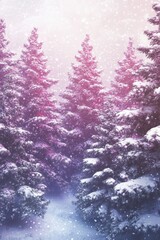 Trees covered by heavy snow in winter forest