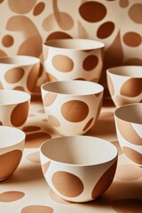 Colorful circular and triangular geometric objects arranged on natural beige surface