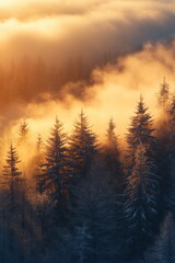 Obraz premium Trees covered by heavy snow in winter forest