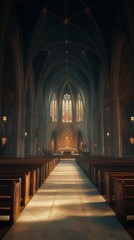 Fototapeta premium Sunlit aisle in a grand cathedral.