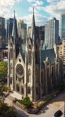 Obraz premium Gothic church amidst modern city