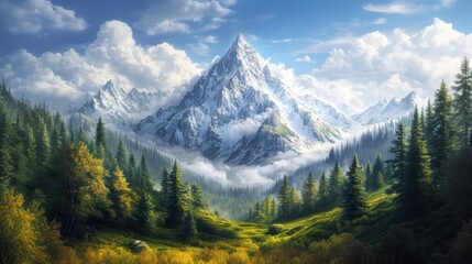 Obraz premium Majestic winter landscape scenery wallpaper with snow mountain forest