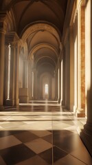 Fototapeta premium Sunlit classical hallway architecture
