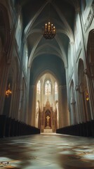 Fototapeta premium Grand cathedral interior, serene and vast.