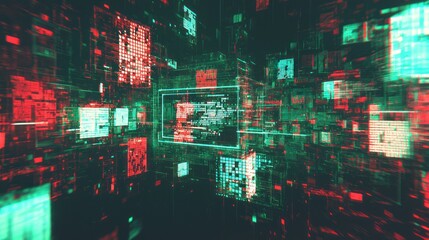 Abstract Digital Data Stream: A Symphony of Red and Green Code