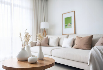 Obraz premium Modern Minimalist Living Room with Neutral Tones and Elegant Decor