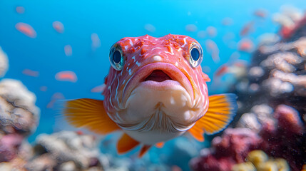 Obraz premium Red fish underwater coral reef close-up