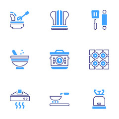 Cooking icon set. Bold line style. Duotone colors. Editable stroke. chef, cooking time, cooking, cook, extractor, camping gas, cooking stove