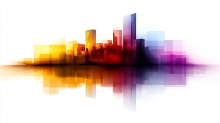Fototapeta premium Abstract Cityscape Reflection: A Vibrant, Colorful Metropolis at Dawn