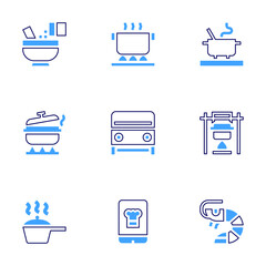 Cooking icon set. Bold line style. Duotone colors. Editable stroke. cooking, pot, grill, smartphone, cooking pot, cook, shrimp