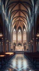 Fototapeta premium Grand church interior, serene light