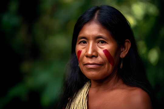 Indigenous woman representing native culture in amazon rainforest