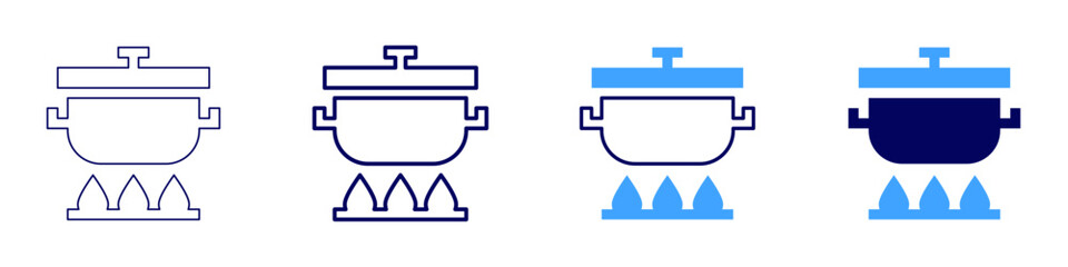 Fire cooking icon in 4 different styles. Thin Line, Line, Bold, and Bold Line. Duotone style. Editable stroke