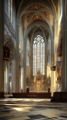 Fototapeta premium Sunlit Gothic cathedral interior