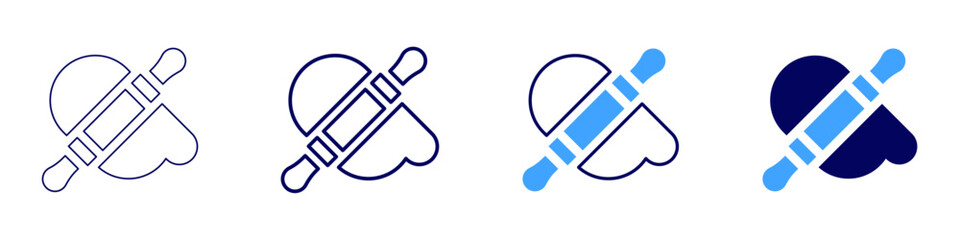 Kneading icon in 4 different styles. Thin Line, Line, Bold, and Bold Line. Duotone style. Editable stroke