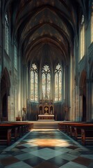Obraz premium Sunlit Gothic church interior
