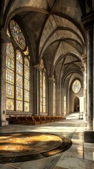 Obraz premium Sunlit Gothic cathedral aisle
