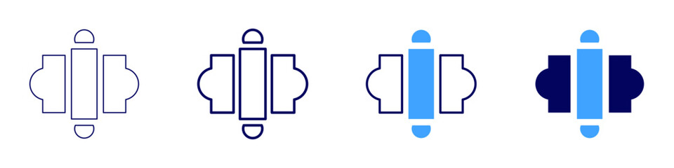 Rolling pin tool icon in 4 different styles. Thin Line, Line, Bold, and Bold Line. Duotone style. Editable stroke