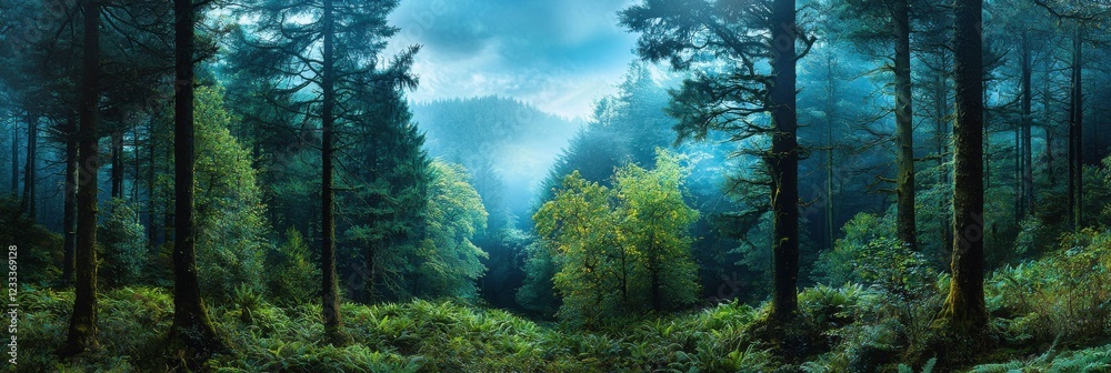 Aufkleber a forest with trees and a sky in the background