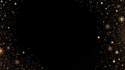 Gold Glitter & Stars Frame, Black Background - Minimalist design